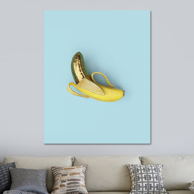 Brehn | Gerissene Banane Wanddekoration Minimalismus Leinwand Wandkunst Druck in Gelb auf Blau für Zimmer