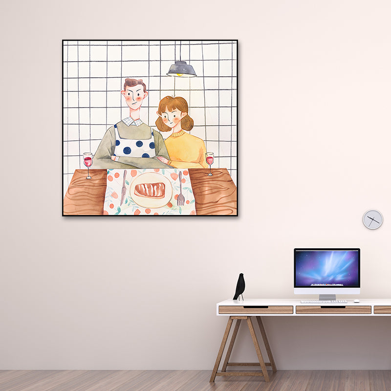 Brehn | Kochliebhaber Kunstdruck für Esszimmer Figur Wanddekoration in Gelb-Weiß, Texturiert