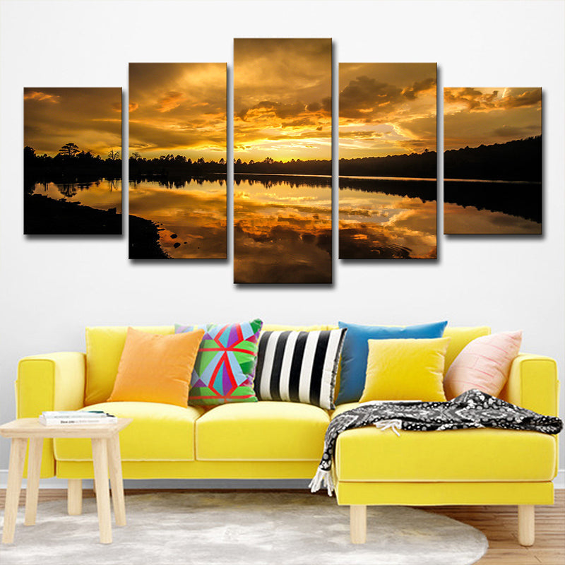 Brehn | Kaibab Lake Sunset Scenery Leinwand Gold Glam Wandkunst für das Wohnzimmer, Texturiert