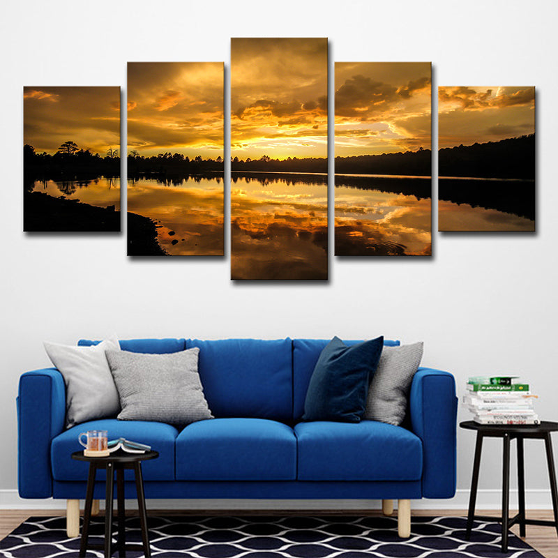 Brehn | Kaibab Lake Sunset Scenery Leinwand Gold Glam Wandkunst für das Wohnzimmer, Texturiert