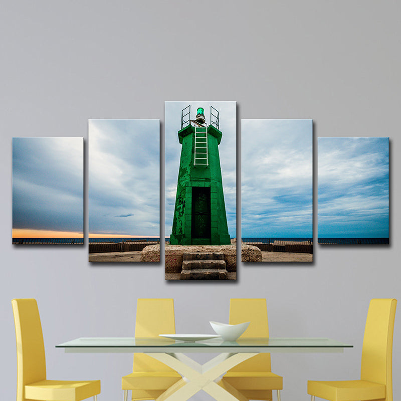 Brehn | Grünes Leuchtturm Wandkunst Spanien Denia Kreuzfahrthafen Modernes Multi-Teil Leinwanddruck für Hotel