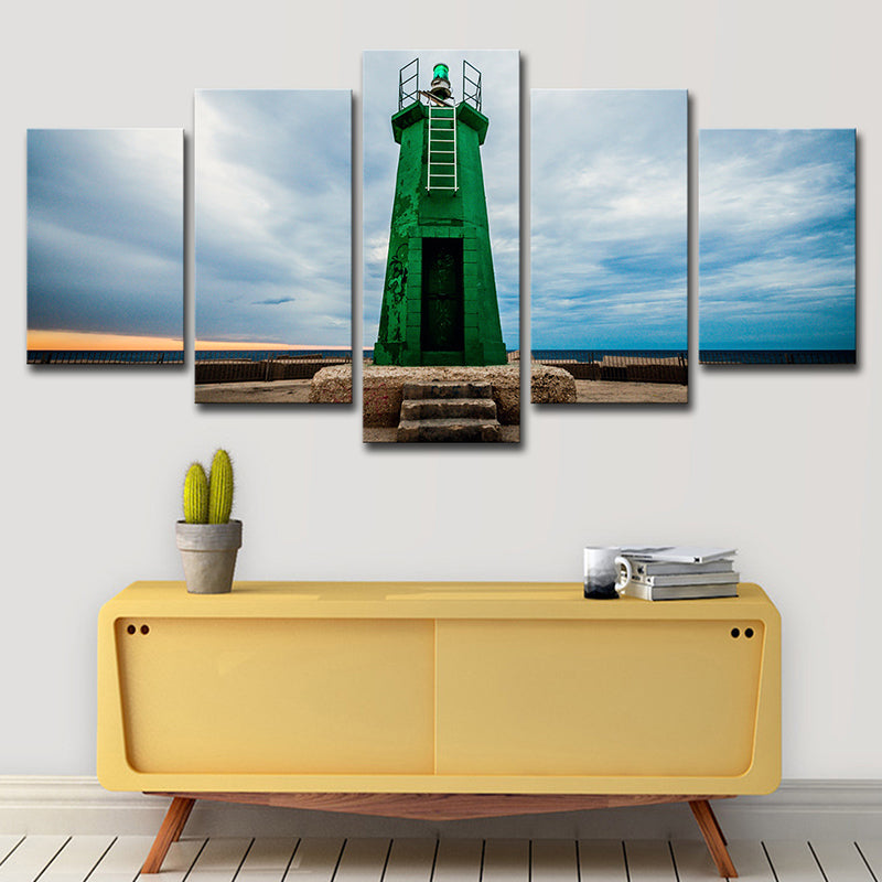 Brehn | Grünes Leuchtturm Wandkunst Spanien Denia Kreuzfahrthafen Modernes Multi-Teil Leinwanddruck für Hotel