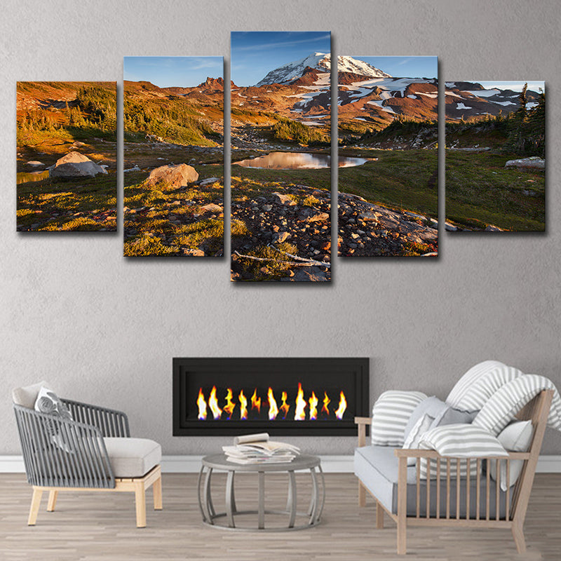 Brehn | Leinwandbraune Wanddekoration Moderne Schnee schmelzende Mount Rainier Landschaft Kunstdruck für das Wohnzimmer