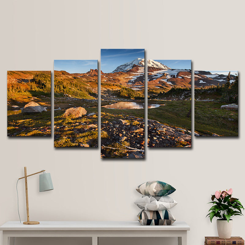 Brehn | Leinwandbraune Wanddekoration Moderne Schnee schmelzende Mount Rainier Landschaft Kunstdruck für das Wohnzimmer