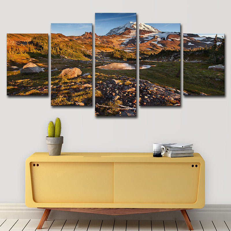 Brehn | Leinwandbraune Wanddekoration Moderne Schnee schmelzende Mount Rainier Landschaft Kunstdruck für das Wohnzimmer