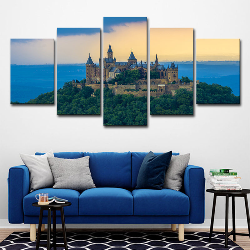 Brehn | Blaue Saint-Pierre Schloss Sonnenuntergang Kunstdruck Historisches Relikt Modernes Mehrteiliges Wanddekor
