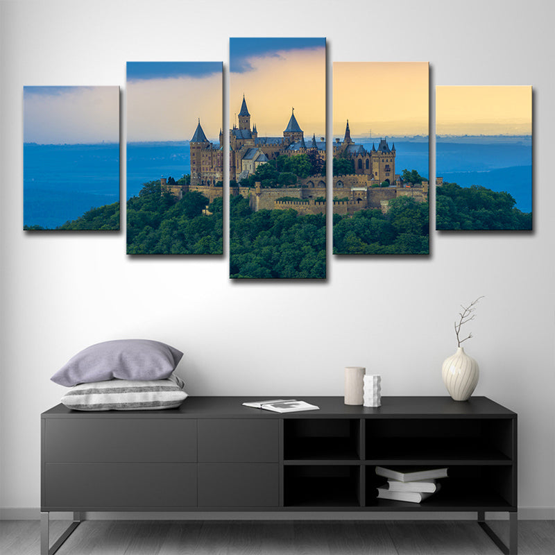 Brehn | Blaue Saint-Pierre Schloss Sonnenuntergang Kunstdruck Historisches Relikt Modernes Mehrteiliges Wanddekor