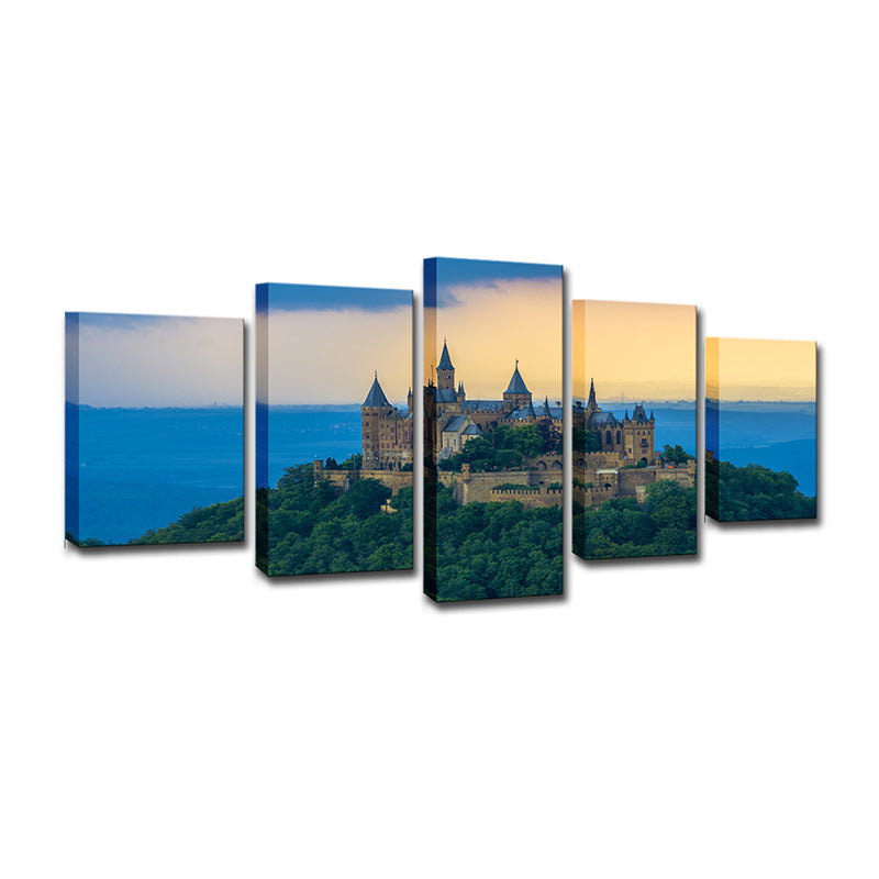 Brehn | Blaue Saint-Pierre Schloss Sonnenuntergang Kunstdruck Historisches Relikt Modernes Mehrteiliges Wanddekor