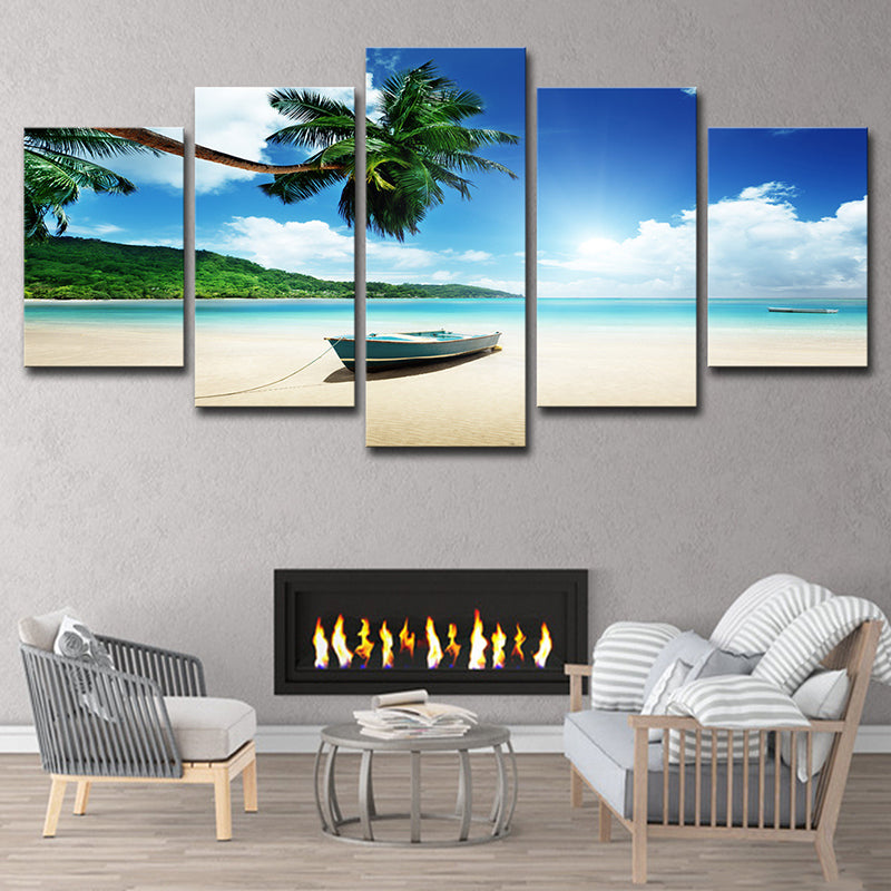 Brehn | Schöne tropische Strand-Seestück Leinwand Wandkunst für das Wohnzimmer, Blau und Grün