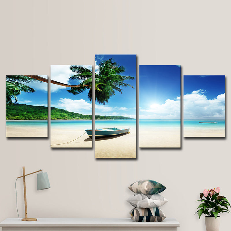 Brehn | Schöne tropische Strand-Seestück Leinwand Wandkunst für das Wohnzimmer, Blau und Grün