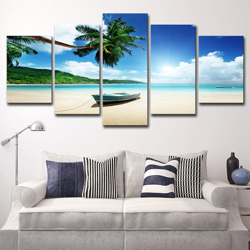 Brehn | Schöne tropische Strand-Seestück Leinwand Wandkunst für das Wohnzimmer, Blau und Grün