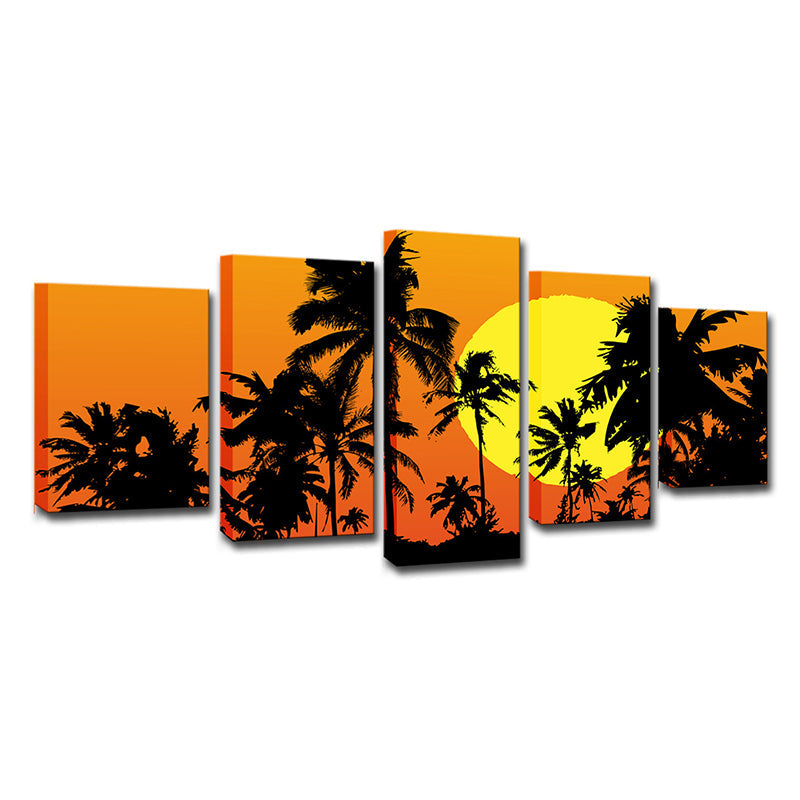 Brehn | Leinwand Orange Kunstdruck Tropische Supermond Nacht mit Palmen-Schatten Wanddeko