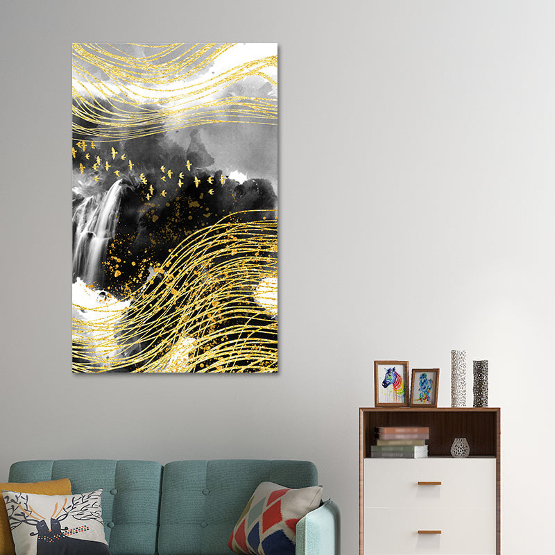 Brehn | Berglandschaft Wandkunst Set Glam Einzigartige Landschaft Leinwanddruck in Gold für Flur