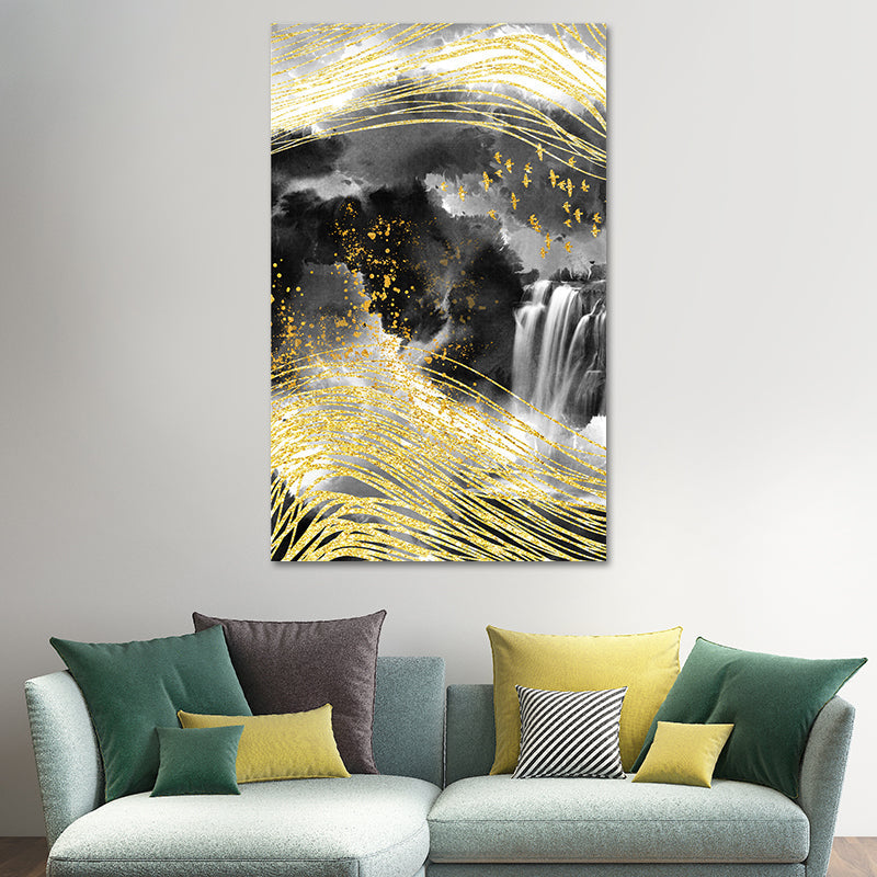Brehn | Berglandschaft Wandkunst Set Glam Einzigartige Landschaft Leinwanddruck in Gold für Flur
