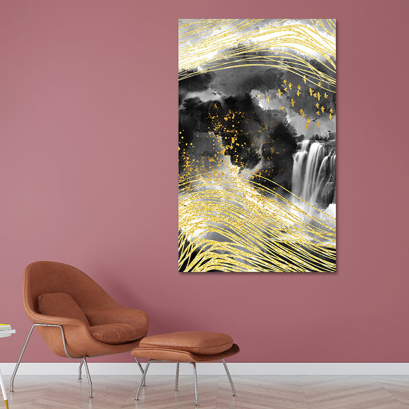 Brehn | Berglandschaft Wandkunst Set Glam Einzigartige Landschaft Leinwanddruck in Gold für Flur