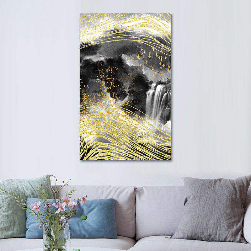 Brehn | Berglandschaft Wandkunst Set Glam Einzigartige Landschaft Leinwanddruck in Gold für Flur