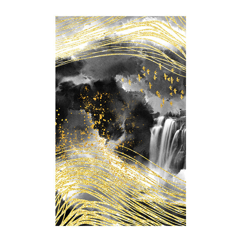 Brehn | Berglandschaft Wandkunst Set Glam Einzigartige Landschaft Leinwanddruck in Gold für Flur
