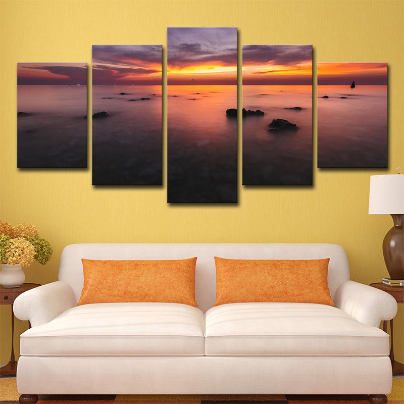 Brehn | Orange Sunset Glow Wanddeko Mehrteilige Glam House Innenraum Leinwand Wandkunst