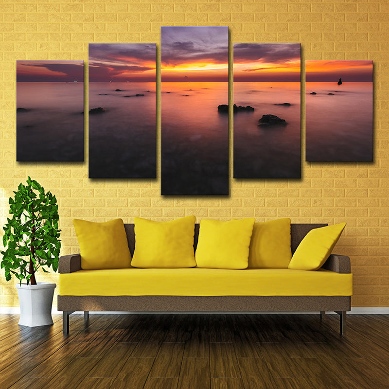 Brehn | Orange Sunset Glow Wanddeko Mehrteilige Glam House Innenraum Leinwand Wandkunst