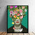 Brehn | Grüne Bohemian Stil Leinwand Frau mit Blumenkranz Wandkunst für das Wohnzimmer