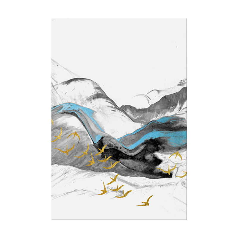 Brehn | Vogel, der über Berge fliegt, Gemälde, texturiert, Moderne, Esszimmer, Wandkunst, Dekor