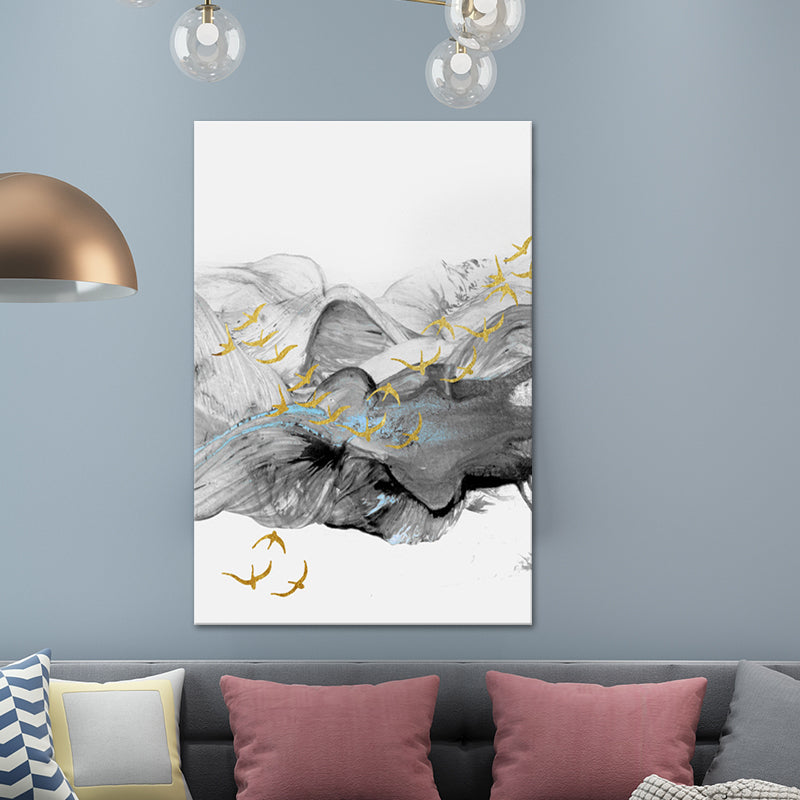Brehn | Vogel, der über Berge fliegt, Gemälde, texturiert, Moderne, Esszimmer, Wandkunst, Dekor