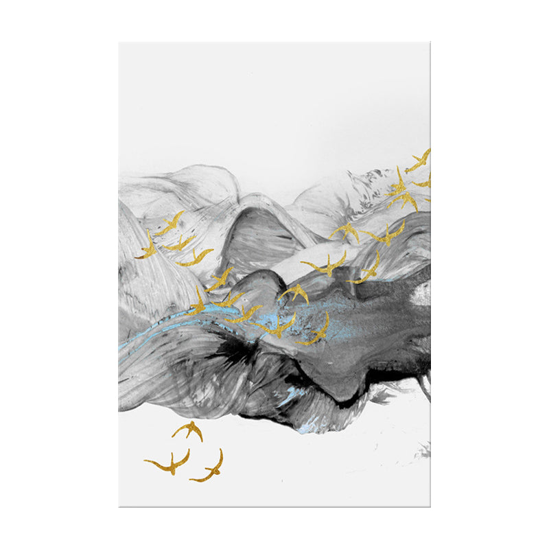 Brehn | Vogel, der über Berge fliegt, Gemälde, texturiert, Moderne, Esszimmer, Wandkunst, Dekor