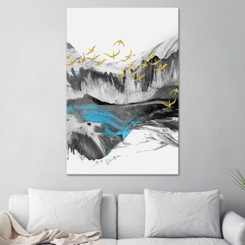Brehn | Vogel, der über Berge fliegt, Gemälde, texturiert, Moderne, Esszimmer, Wandkunst, Dekor