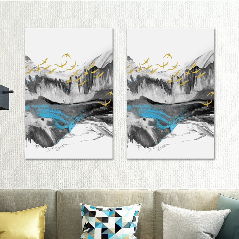 Brehn | Vogel, der über Berge fliegt, Gemälde, texturiert, Moderne, Esszimmer, Wandkunst, Dekor