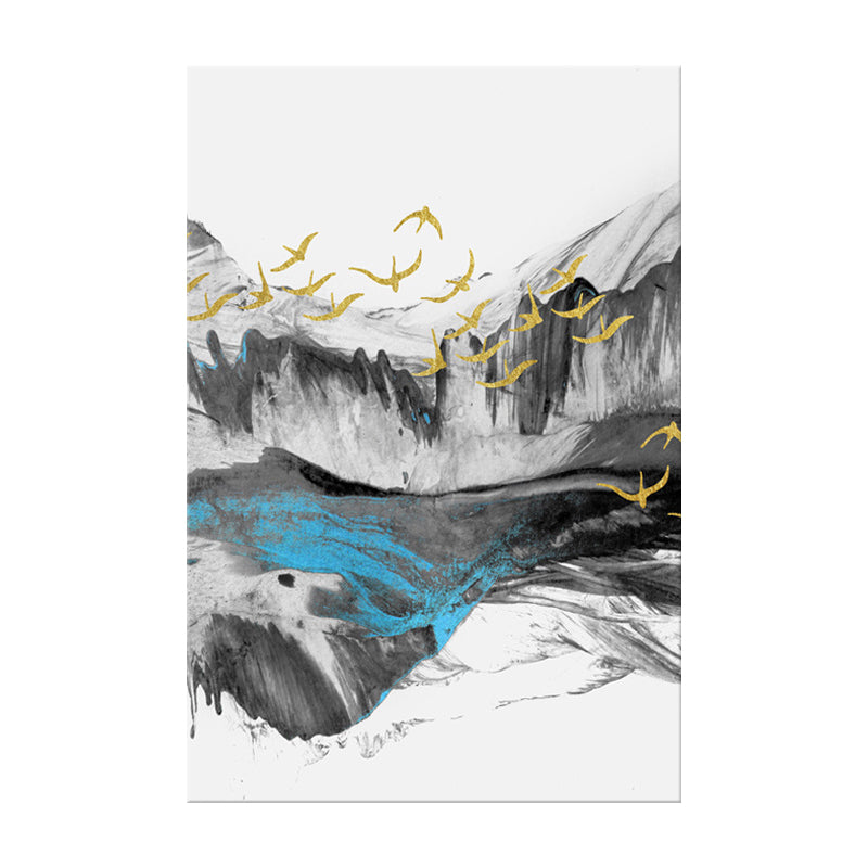 Brehn | Vogel, der über Berge fliegt, Gemälde, texturiert, Moderne, Esszimmer, Wandkunst, Dekor