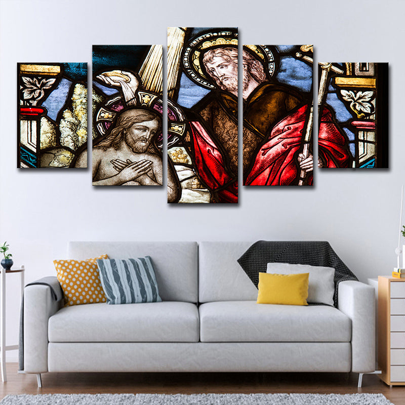 Brehn | Rote Taufleinwand Kunst Religion Zeitgenössische Mehrteiliges Wanddekoration für Schlafzimmer