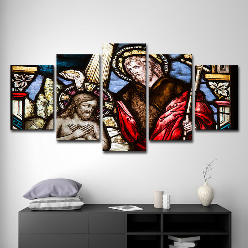 Brehn | Rote Taufleinwand Kunst Religion Zeitgenössische Mehrteiliges Wanddekoration für Schlafzimmer