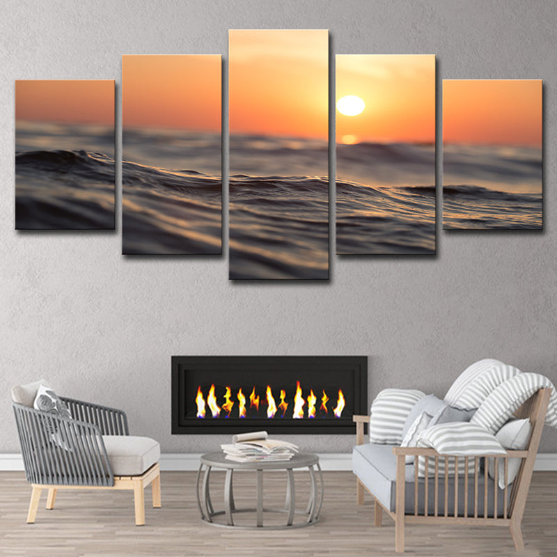 Brehn | Gelbe Sonnenuntergang Wandkunst Nahaufnahme Meerwasser Tropisches Mehrteiliges Leinwanddruck