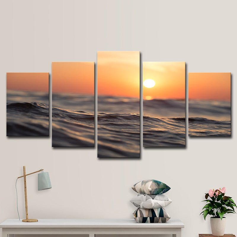 Brehn | Gelbe Sonnenuntergang Wandkunst Nahaufnahme Meerwasser Tropisches Mehrteiliges Leinwanddruck