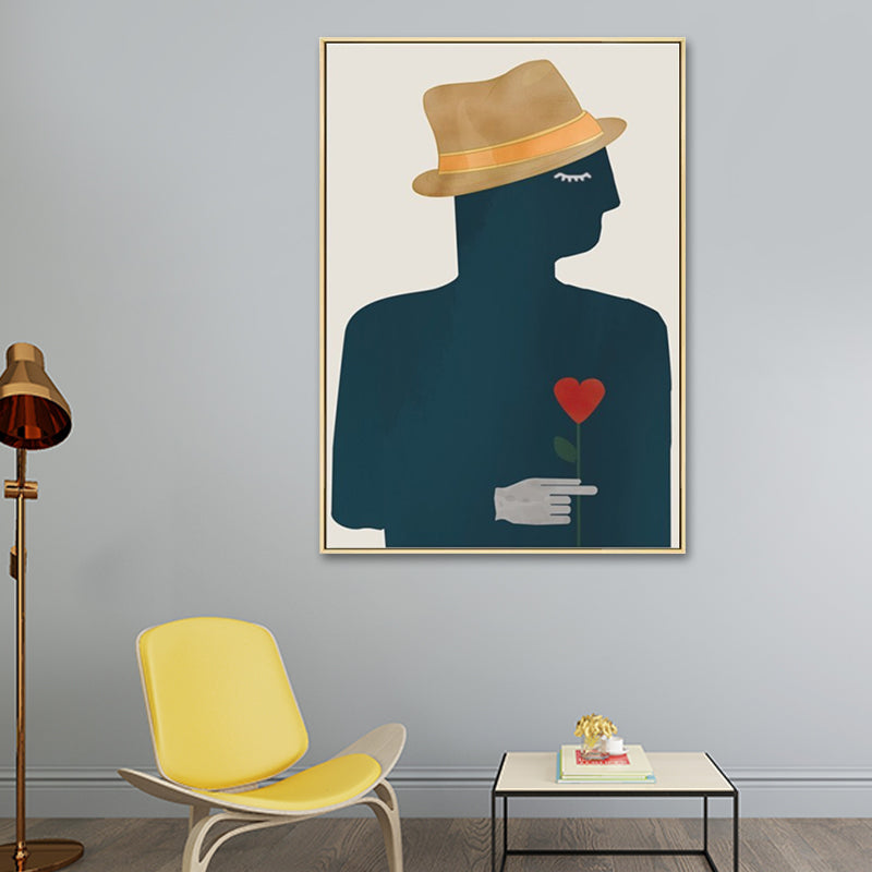 Brehn | Leinwandstruktur Malerei Nordischer Gentleman, der eine herzförmige Blume hält Wandkunst