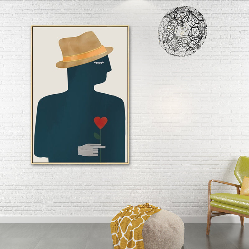 Brehn | Leinwandstruktur Malerei Nordischer Gentleman, der eine herzförmige Blume hält Wandkunst