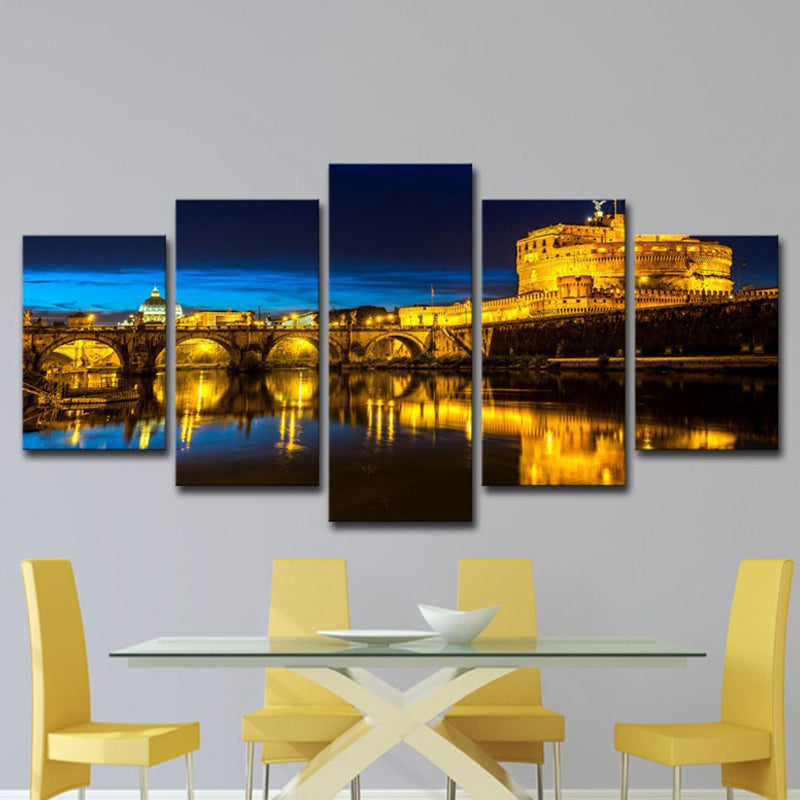 Brehn | Nachtlandschaft von Florenz Kunstdruck Global Inspirierten Leinwand Wanddekoration in Gelb