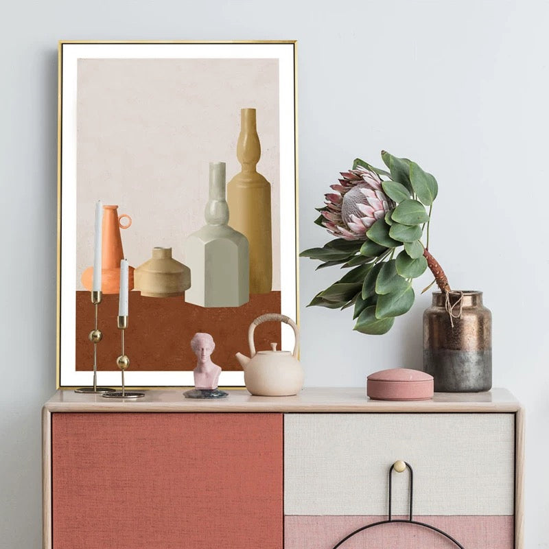 Brehn | Nordic Still Life Geometrischer Kunstdruck Pastellfarbe Texturiert Wanddekoration für das Wohnzimmer
