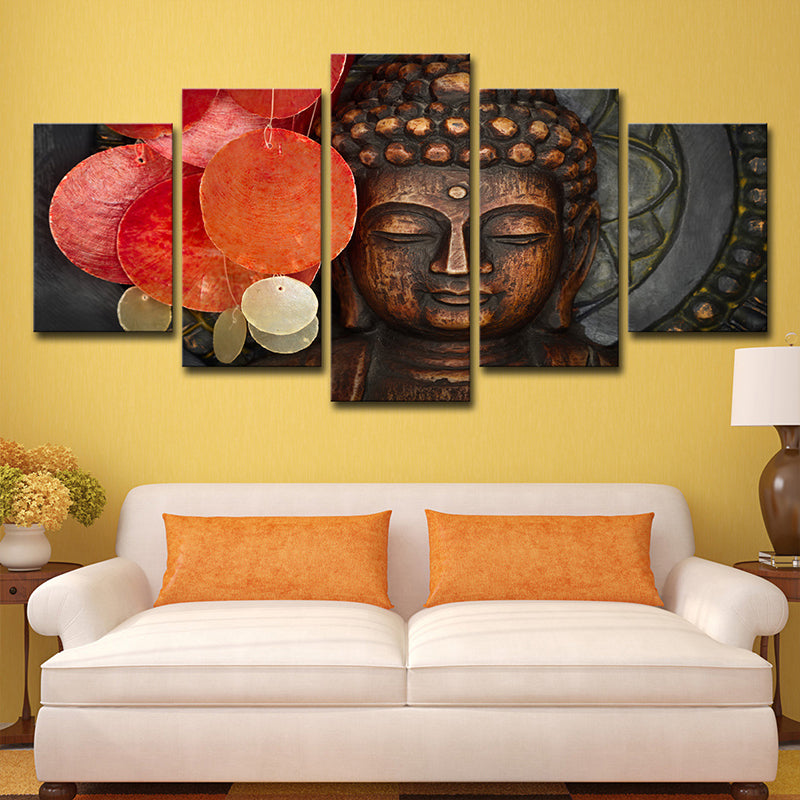 Brehn | Rote buddhistische Skulptur Leinwand Kunst Religion Moderne Mehrteilige Wanddekoration für das Wohnzimmer