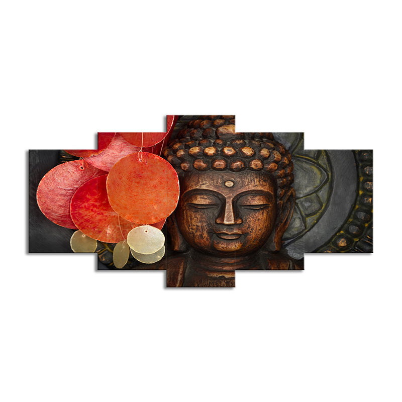 Brehn | Rote buddhistische Skulptur Leinwand Kunst Religion Moderne Mehrteilige Wanddekoration für das Wohnzimmer