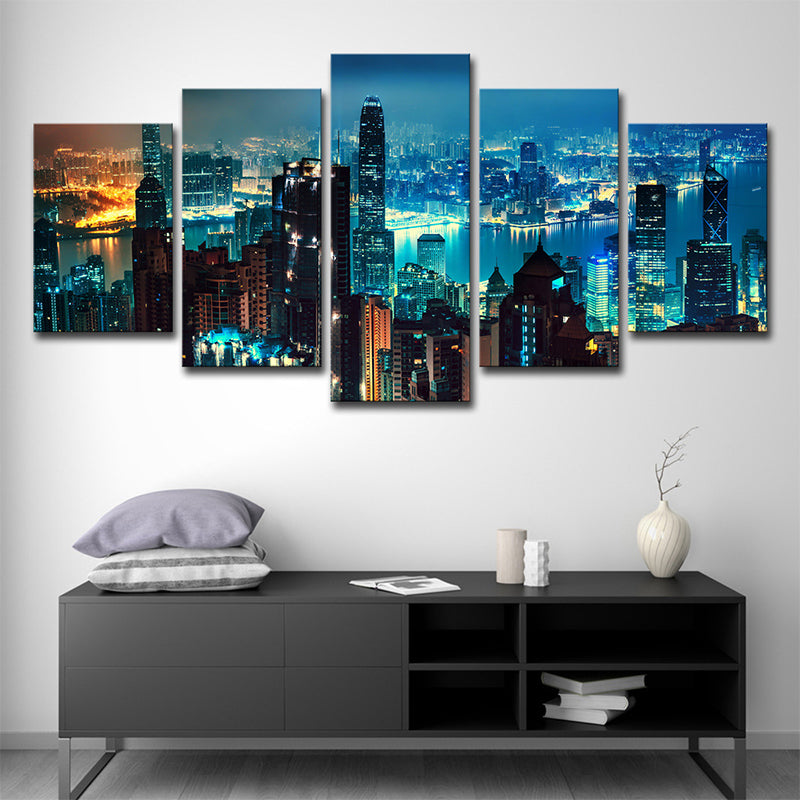 Brehn | Metropolitan Nacht Skyline Ansicht Leinwand Kunst Mehrteilige Moderne Schlafzimmer Wanddekoration