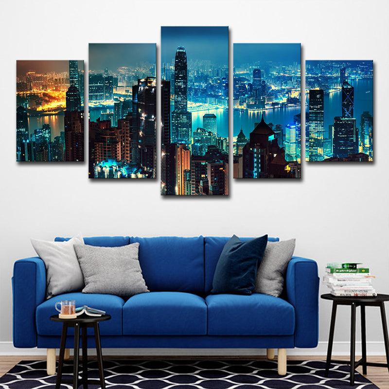 Brehn | Metropolitan Nacht Skyline Ansicht Leinwand Kunst Mehrteilige Moderne Schlafzimmer Wanddekoration