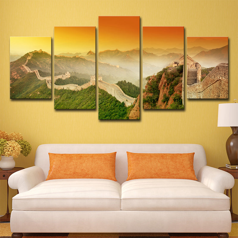 Brehn | Yellow the Great Wall Canvas Sunset Landschaft Global Inspiriert Multi-Stück Wandkunst