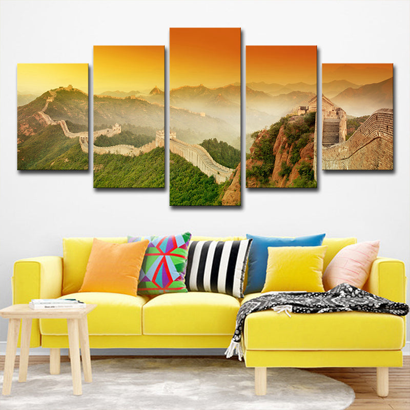 Brehn | Yellow the Great Wall Canvas Sunset Landschaft Global Inspiriert Multi-Stück Wandkunst