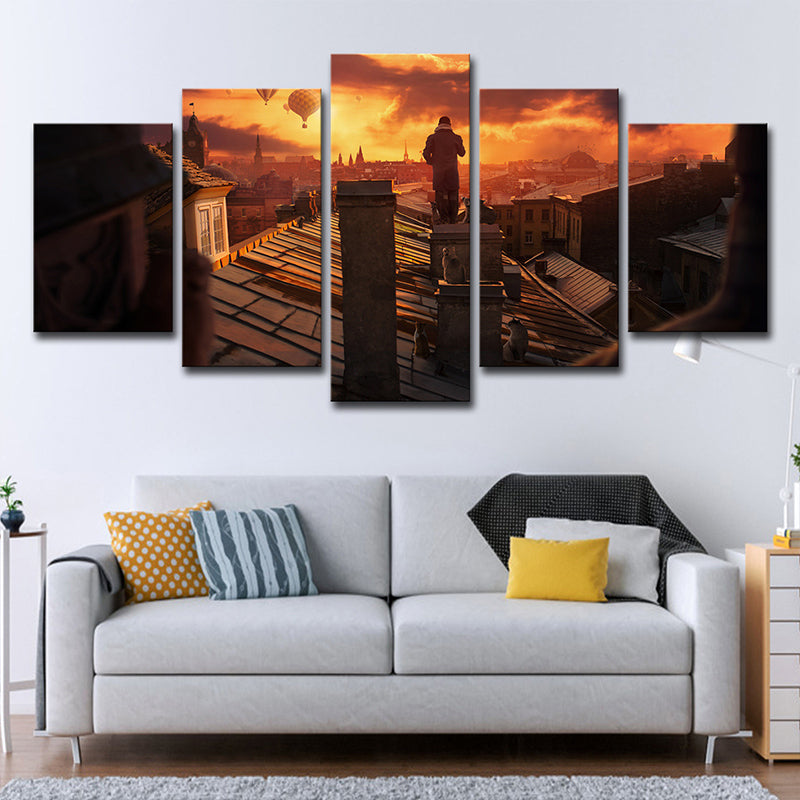 Brehn | Fotografie Global Geïnspireerde Wandkunst met Zonsopgang Zicht op het Dak van St Petersburg in Bruin