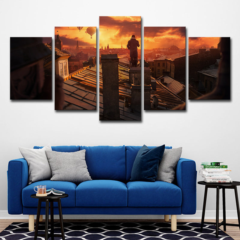 Brehn | Fotografie Global Geïnspireerde Wandkunst met Zonsopgang Zicht op het Dak van St Petersburg in Bruin