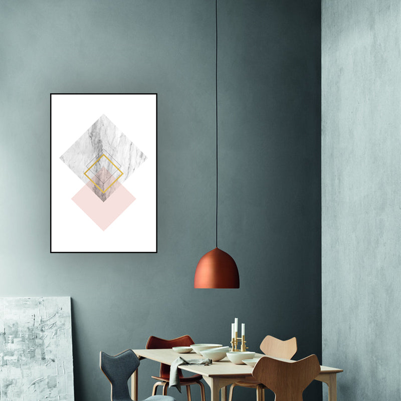 Brehn | Rosa Rautenmuster Canvas Texturiert Nordisch Mädchen Schlafzimmer Wandkunst Druck auf Weiß