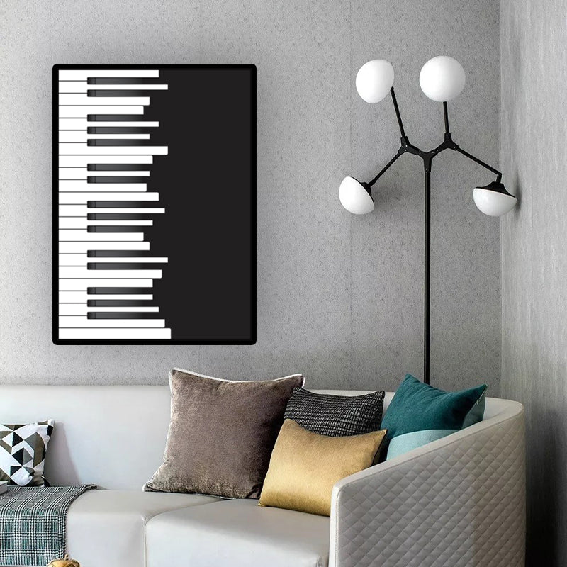 Brehn | Minimalistische Klavier Wanddekoration Schwarze und Weiße Texturierte Leinwanddruck für das Wohnzimmer