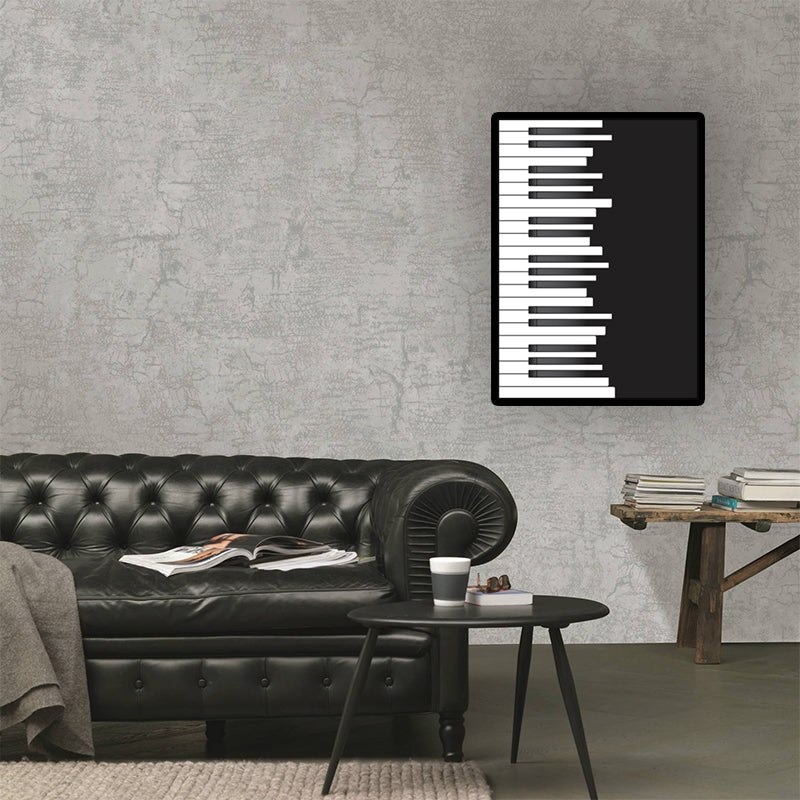 Brehn | Minimalistische Klavier Wanddekoration Schwarze und Weiße Texturierte Leinwanddruck für das Wohnzimmer