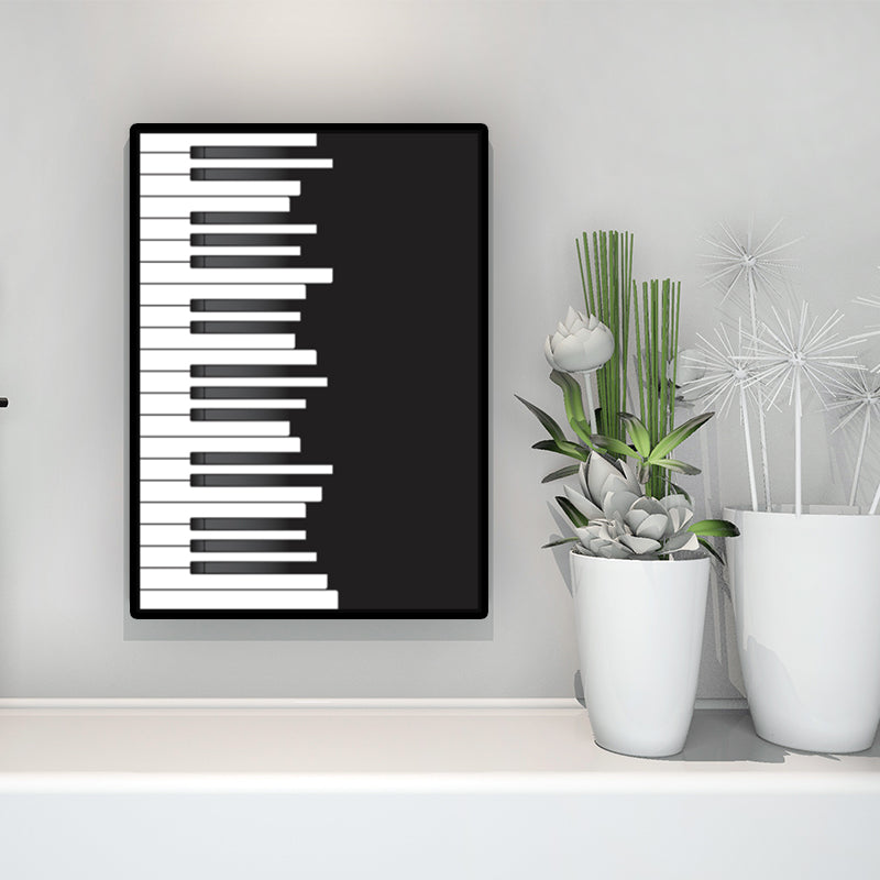 Brehn | Minimalistische Klavier Wanddekoration Schwarze und Weiße Texturierte Leinwanddruck für das Wohnzimmer